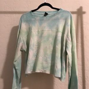 Blue and green, tyedye,  waffle crop top